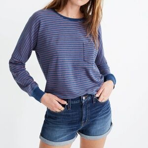 Madewell Drop-Sleeve Pocket Tee in Indigo Stripe